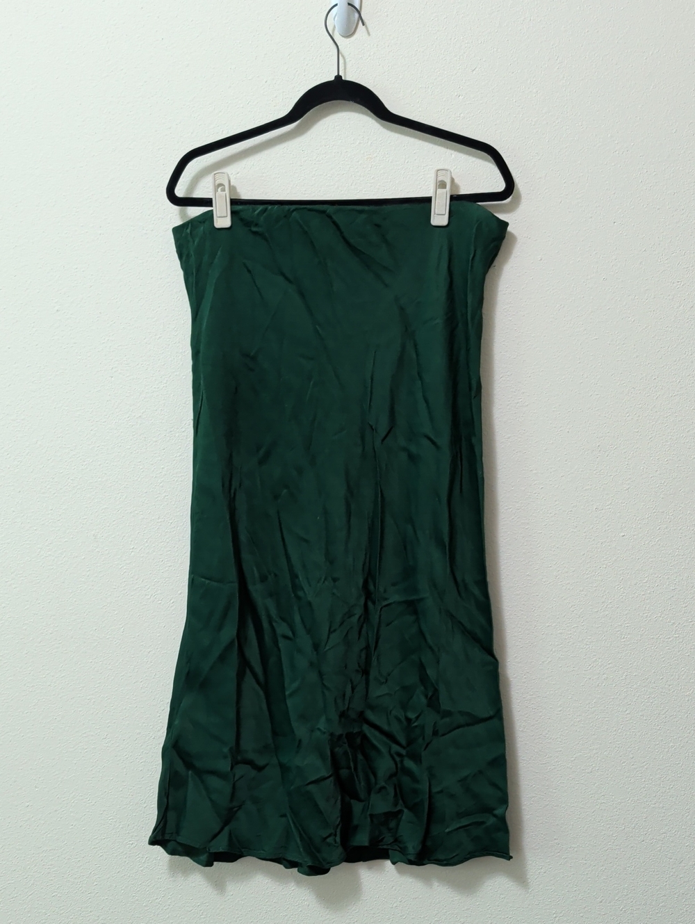 Anthropologie Forest Green Satin Midi Skirt